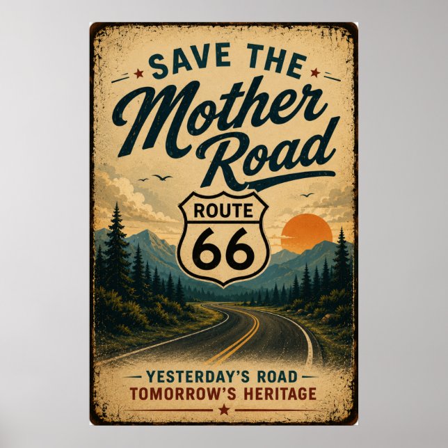 Route 66 Heritage Roadside Preservation Art Poster (Front)