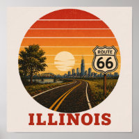 Route 66 Illinois Chicago Sunset Skyline