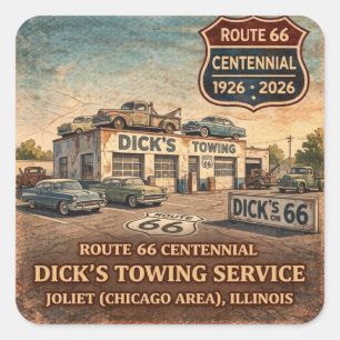 Route 66 Joliet Towing Roadside Decal Square Sticker