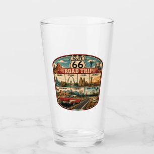 Route 66 Landmarks Illustration Travel Art Badge Glass