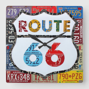 Route 66 License Plate Art by Design Turnpike Square Wall Clock