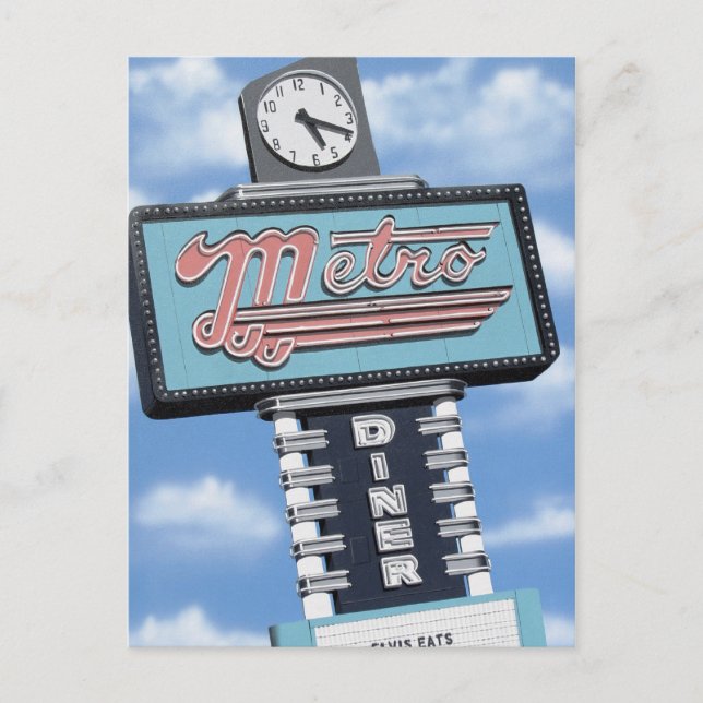 Route 66 Metro Diner Retro Neon Sign Postcard (Front)