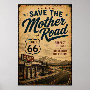 Route 66 Mother Road Vintage Roadside Americana Poster