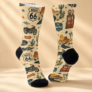 route 66 Motorcycle Gas Station Road Trip Style Socks