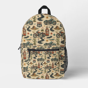 Route 66 Motorcycle School Travel Americana Printed Backpack