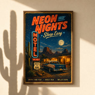 Route 66 Neon Motel Dreams Poster