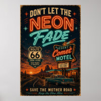 route 66 Neon Motel Night Drive Americana Style