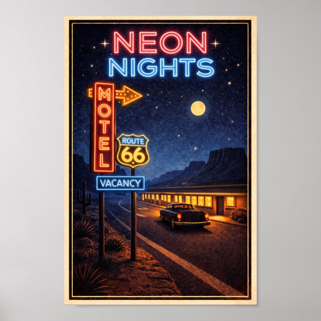 Route 66 Neon Nights Litho Poster (Front)
