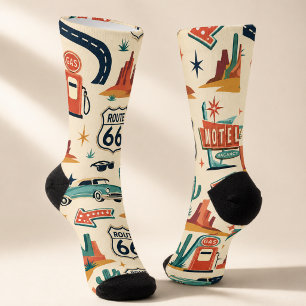 route 66 Retro Motel Desert Road Trip Style Socks