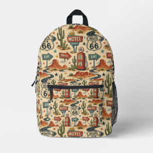 Route 66 Retro Motel Student Travel Style Printed Backpack
