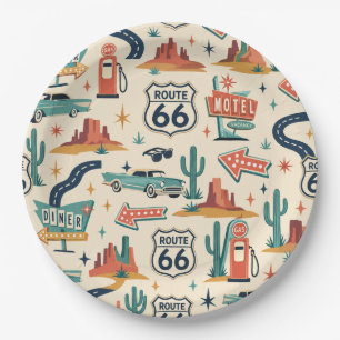 Route 66 Retro Party Table Flair Paper Plate