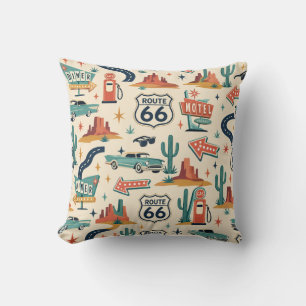 Route 66 Retro Roadside Couch Accent Cushion