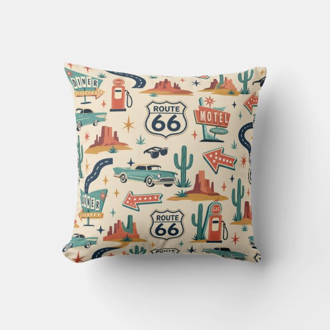 Route 66 Retro Roadside Couch Accent Cushion (Front)