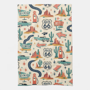 Route 66 Retro Roadside Kitchen Style Tea Towel