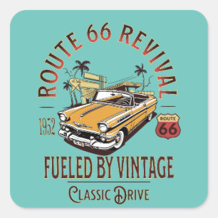 ROUTE 66 REVIVAL - FUELED BY VINTAGE - BEL AIR SQUARE STICKER
