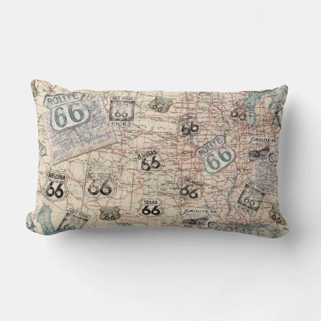 Route 66 Road Map Pillow (Front)