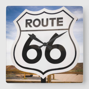 Route 66 road sign, Arizona Square Wall Clock