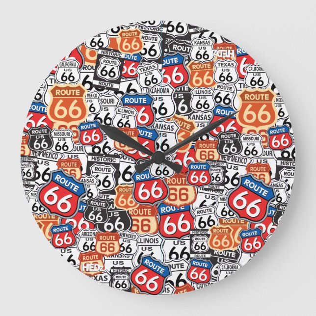 Route 66 Road Signs Large Clock (Front)