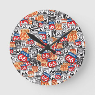 Route 66 Road Signs Round Clock