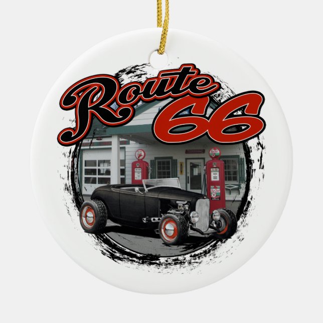 Route 66 Service Hot Rod Ceramic Ornament (Front)
