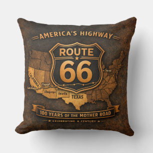 route 66 Sofa Decor Vintage Map Americana Art Cushion