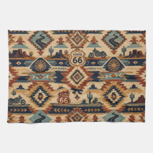 route 66 Southwest Motorcycle Desert Roadhouse Tea Towel