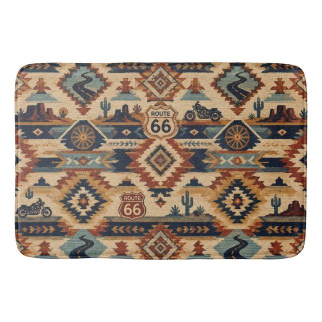 Route 66 Southwest Motorcycle Tapestry Bath Mat (Front)
