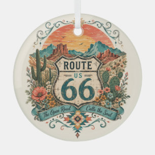 Route 66 Southwest Sunrise Keepsake Art Glass Tree Decoration