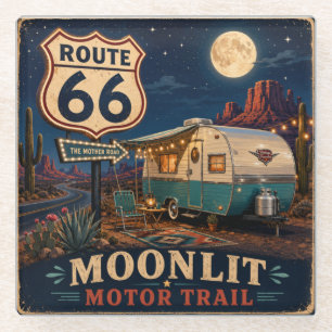 Route 66 Starry Night Retro Camper Barware Glass Coaster