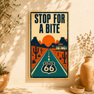 Route 66 Stop For A Bite Desert Diner Litho Poster