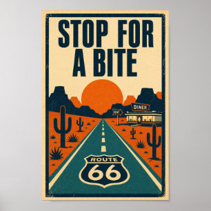 Route 66 Stop For A Bite Desert Diner Litho Poster