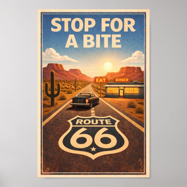 Route 66 Stop For A Bite Litho Poster (Front)