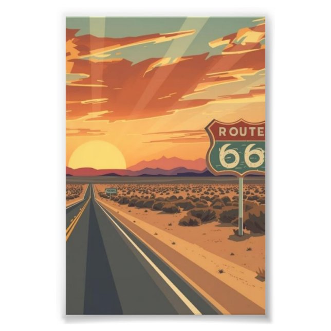 Route 66 Sunset Desert Road Travel Art Photo Print (Front)