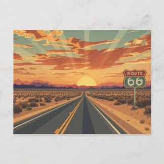 Route 66 Sunset Desert Road Travel Art Postcard