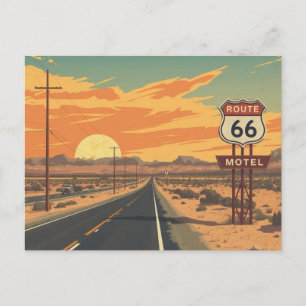 Route 66 Sunset Vintage Road Travel Art Postcard
