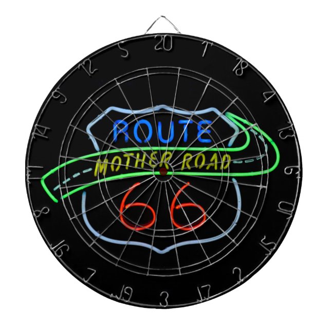 Route 66, The Mother Road, Neon Sign Dartboard (Front)