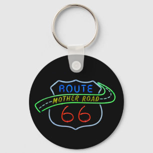 Route 66, The Mother Road, Neon Sign Key Ring