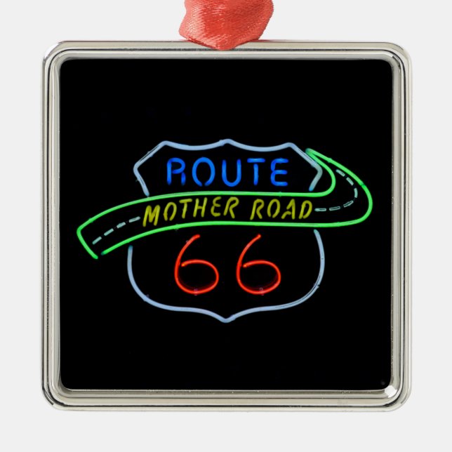 Route 66, The Mother Road, Neon Sign Metal Ornament (Front)