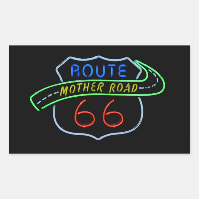 Route 66, The Mother Road, Neon Sign Rectangular Sticker (Front)
