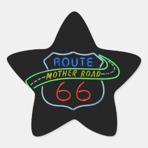 Route 66, The Mother Road, Neon Sign Star Sticker