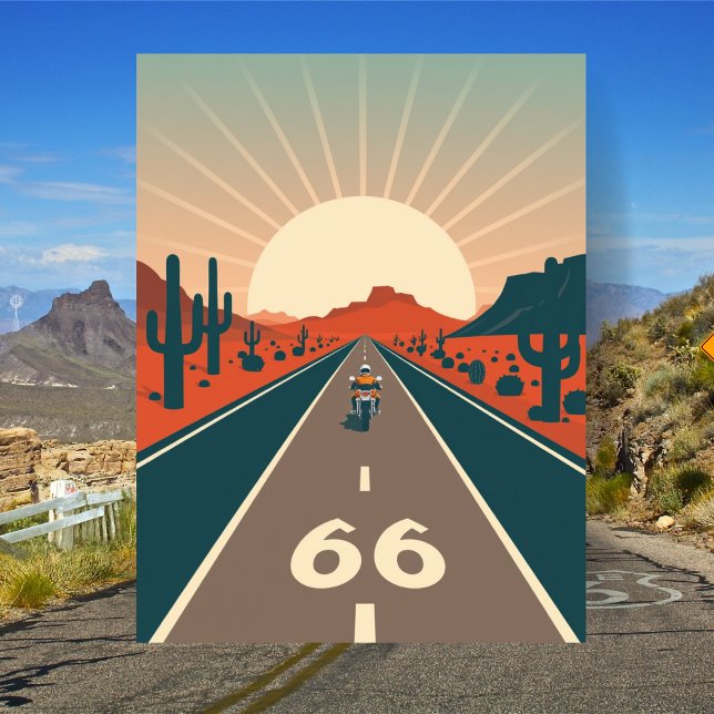 Route 66 USA Vintage Motorcycle Travel Postcard (Route 66 Motorbike)