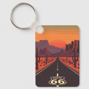 Route 66 USA Vintage Sunset Desert Keychain