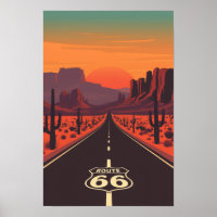 Route 66 USA Vintage Sunset Desert