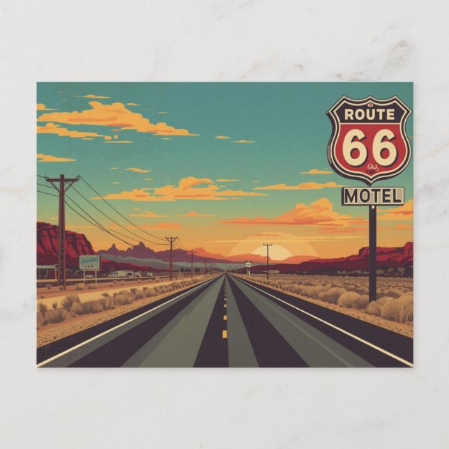 Route 66 Vintage American Road Trip Art Postcard (Front)