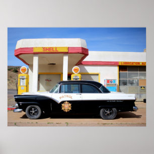 Route 66 Vintage Car Gas Station Photo Poster