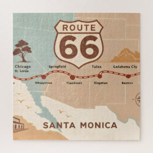 Route 66 Vintage Map with Historic Cities Jigsaw Puzzle