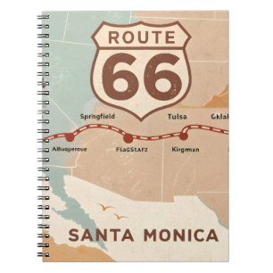 Route 66 Vintage Map with Historic Cities Notebook