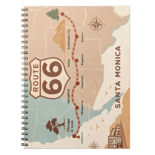 Route 66 Vintage Map with Historic Cities Notebook