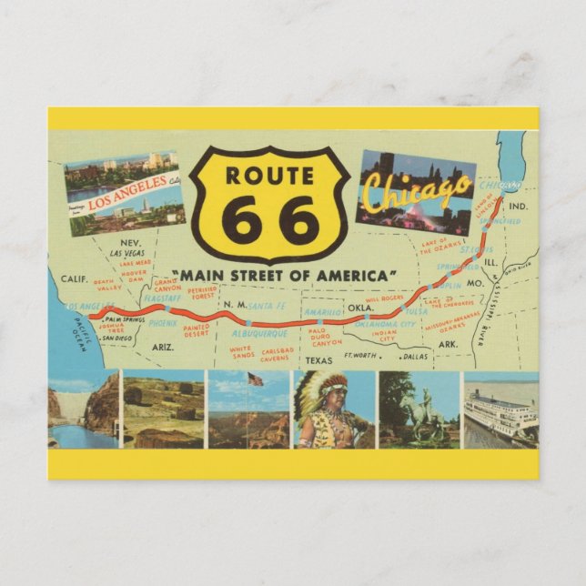  Route 66 Vintage Postcard (Front)