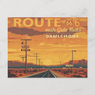 Route 66 Vintage Sunset Road Art Holiday Postcard